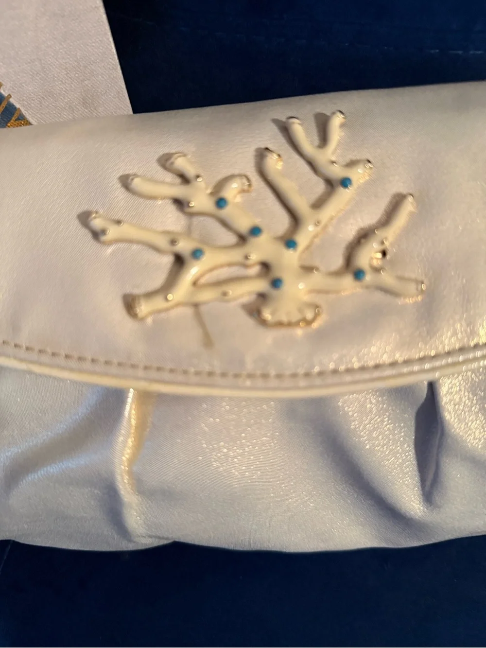 Lilly Pulitzer Ivory Pleated Clutch with Coral Motif